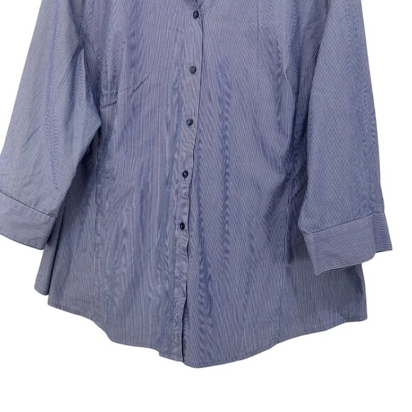 Worthington Woman 2X Blue Striped Button-Down Shirt 3/4 Sleeve Business Casual - Picture 12 of 12